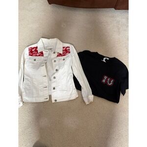Indiana University IU Custom Denim Jacket and T-Shirt White Black M